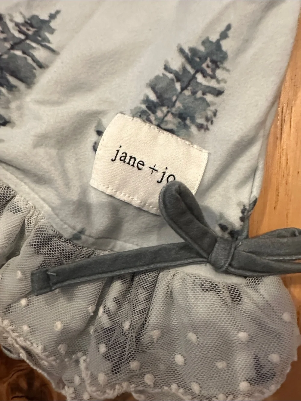 Jane + Jo Blue Tree Print Ruffle Dress